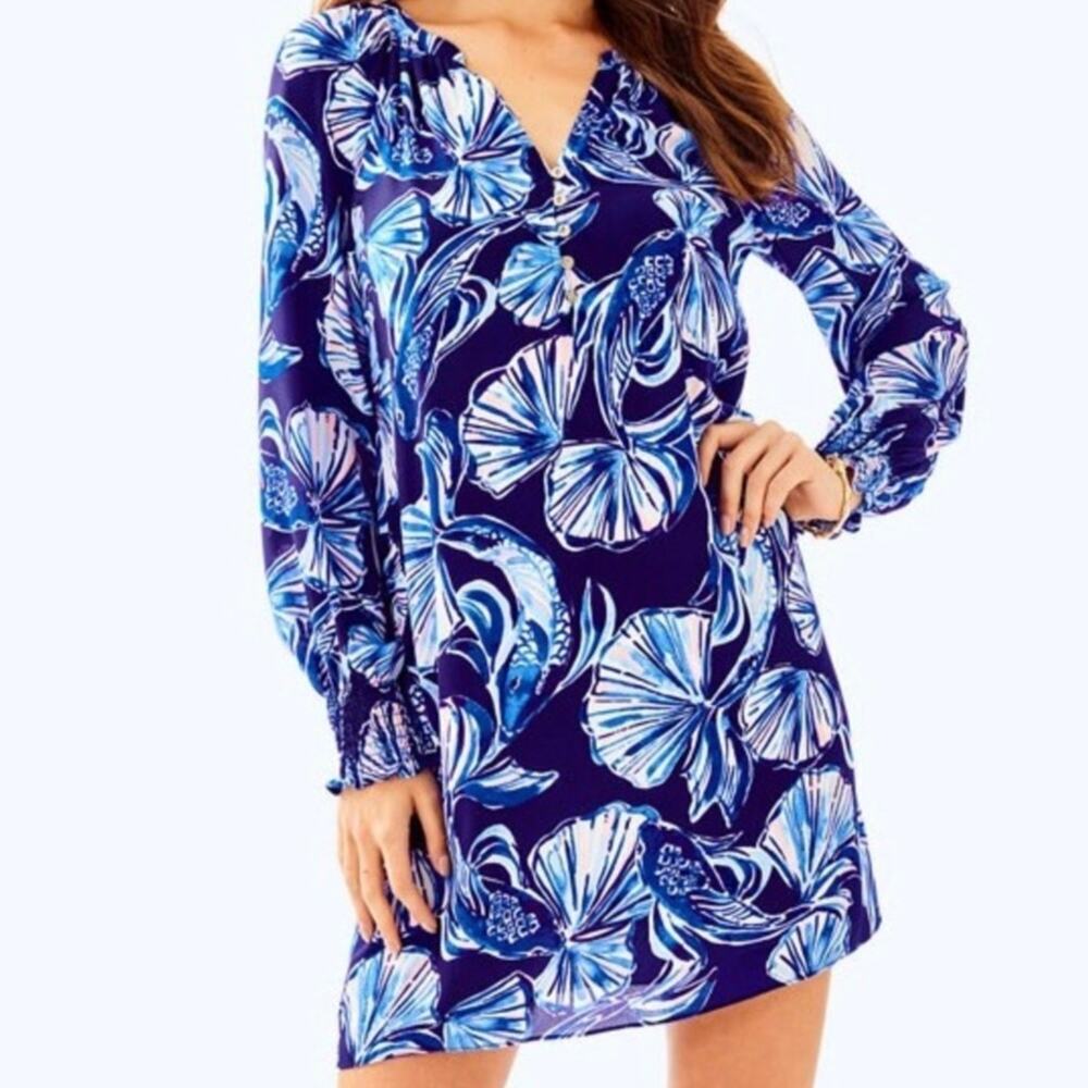 Lilly Pulitzer Brynle Dress Long Sleeve Mini Navy Blue Pink Size XL NEW